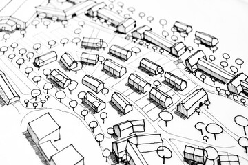 Architectural or urban drawing done by ink on paper