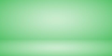 Long abstract pastel green studio background. Smooth stage lighting with spotlight effect. Vector illustration.
