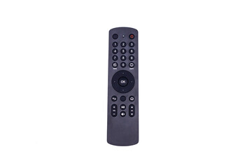 
Black tv remote control isolated on a white background