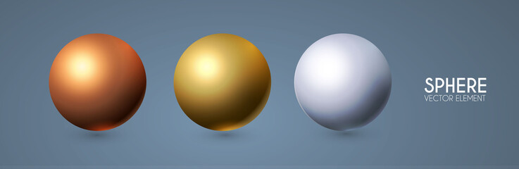 3D spheres set. Realistic balls with reflection