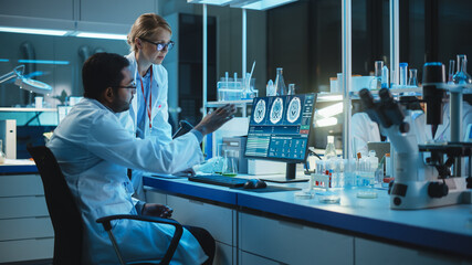 Female Research Scientist Has a Conversation with Bioengineer About the Effects of Different...