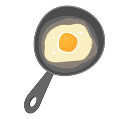 Fried eggs fried in a frying pan. Top view. Breakfast of eggs. Flat bright vector illustration.