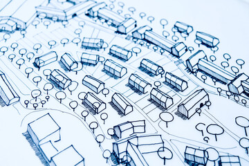 Architectural or urban drawing done by ink on paper