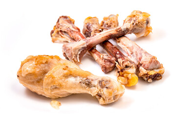 chicken leg bone isolated white. hen bone.