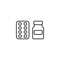 Medicine jar and pills strip vector icon. Medical sign. Coronavirus. Graph symbol for medical