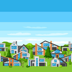 Seamless pattern with modern luxury houses. Real estate cottages.