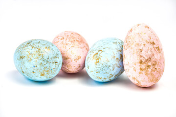 Painted Easter eggs light background.