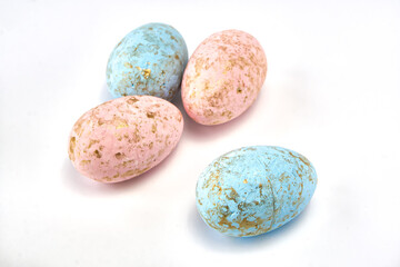 Painted Easter eggs light background.