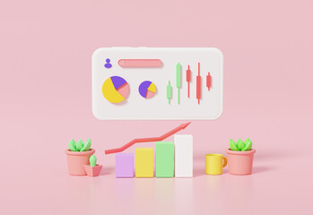 3D illustration candlesticks analytics Optimization Stock market price action To invest business development concept. planning, consulting 3d render