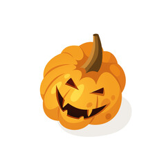 Cartoon Character Jack-o-lantern. Hand drawn stylish Halloween vegetable. Autumn Vector  drawing fresh organic food. Vegan Illustration Pumpkin Spice Season