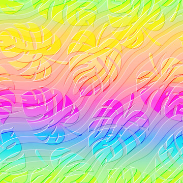 Rainbow Zebra Pattern With Tropical Leaves