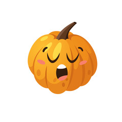 Cartoon Character Emoji  Pumpkin. Hand drawn stylish vegetable. Vector artistic drawing fresh organic food Emoticon. Summer Vegan Illustration Spice Season
