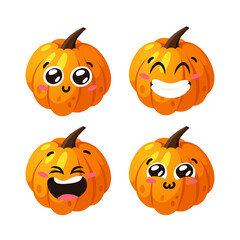 Cartoon Character Emoji  Pumpkin. Hand drawn stylish vegetable. Vector  drawing fresh organic food Emoticon. Summer Vegan Illustration Spice Season