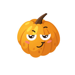 Cartoon Character Emoji  Pumpkin. Hand drawn stylish vegetable. Vector artistic drawing fresh organic food Emoticon. Summer Vegan Illustration Spice Season