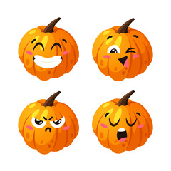 Cartoon Character Emoji  Pumpkin. Hand drawn stylish vegetable. Vector  drawing fresh organic food Emoticon. Summer Vegan Illustration Spice Season