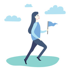 Vector illustration with running girl in flat style.