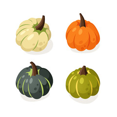 Cartoon Pumpkin Spice Season Image. Hand drawn stylish vegetable. Vector drawing fresh organic food. Summer illustration vegan ingrediens for smoothies or Pie