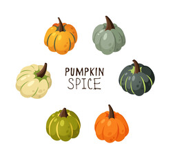 Cartoon Pumpkin Season Image with Text. Hand drawn stylish vegetable. Vector artistic drawing fresh organic food and Quote. Summer illustration vegan ingrediens for smoothies or Pie