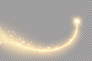 Vector golden sparkling falling star. Stardust trail. Cosmic glittering wave. PNG. . Vector illustration © Vector light Studio