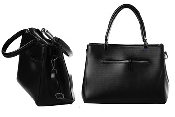 Open modern women's handbag with a view from different sides