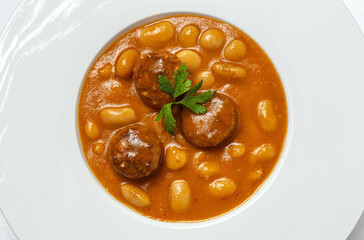 Homemade beans stew with sausage from above