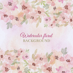 Fototapeta na wymiar Watercolor floral background. Watercolor hand draw banner, card, wedding invitation, illustration with spring flowers and leaves.
