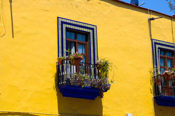 colorful window in puebla city, mexico