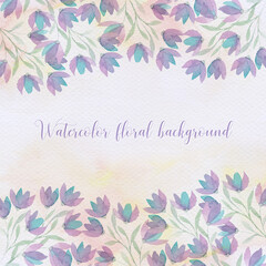 Watercolor floral background. Watercolor hand draw banner, card, wedding invitation, illustration with spring flowers and leaves.