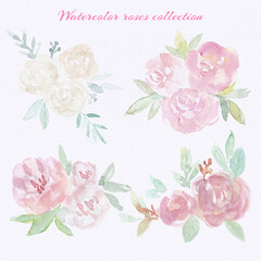 Watercolor roses set. Hand draw watercolor roses, gentle colors, feminine design