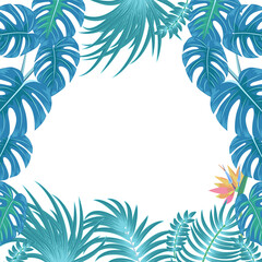 Fototapeta na wymiar Vector tropical jungle background with palm trees and leaves.