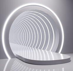 3d rendering gray cylinder lights and podium