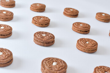 Cookies laid out in rows. Illustrating and visualization of collecting cookie web data on the user's computer.