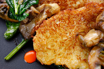 Hash brown potato, tasty vegetable vegan pancakes