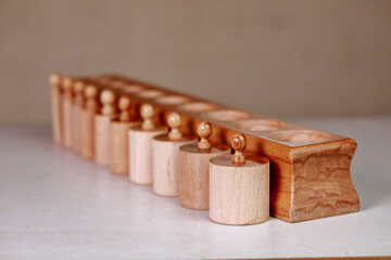 montessori sensorics cylinder block low to high and color blue box with cylinders