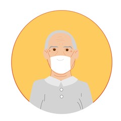 old man with face mask and walking stick vector illustration design.Avatar