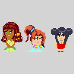 Obraz premium Set of pixel characters in art style