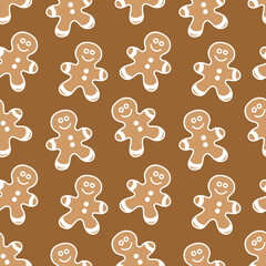 Gingerbread man seamless background. Christmas toys, baking, seamless pattern. Cookie.