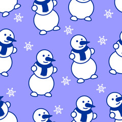 Snowman and snowflakes. Christmas seamless pattern. 
