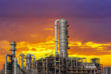 Power plant gas or oil for industry at twilight, Power plant with sunlight