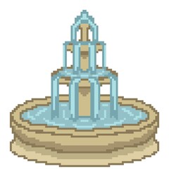 Naklejka premium Fountain pixel art. Fountain cartoon. Pixel art fountain. Icon Fountain.