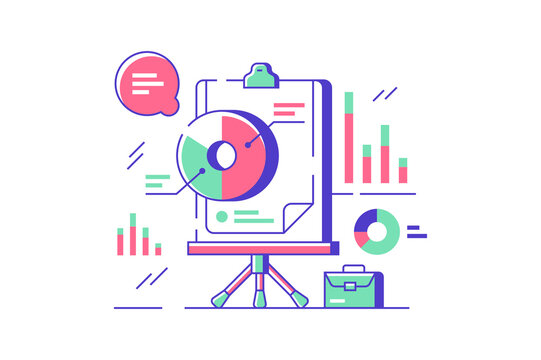 Statistics And Presentation Icon Of White Board, Digital Service.