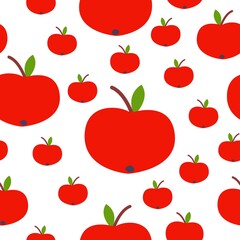 Seamless pattern. Red apple. Green leaf. White background. Vegan or vegetarian. Healthy lifestyle. Nature and ecology. Agriculture and gardening. Post cards, wallpaper, textile, wrapping paper, print