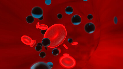 3D Illustration of toxic particles floating in the blood stream - 423806582