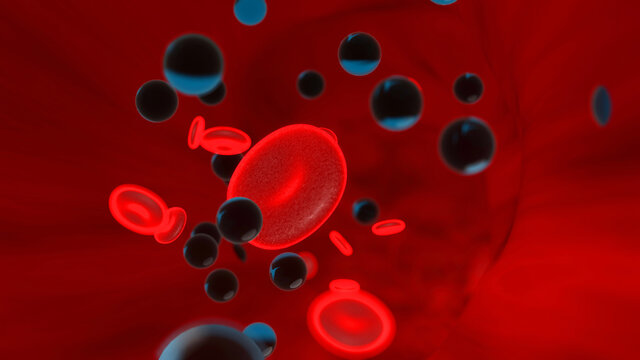 3D Illustration of toxic particles floating in the blood stream