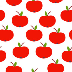 Seamless pattern. Red apple. Green leaf. White background. Vegan or vegetarian. Healthy lifestyle. Nature and ecology. Agriculture and gardening. Post cards, wallpaper, textile, wrapping paper, print