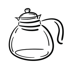 Empty glass teapot doodle. Hand drawn illustration isolated on white background. 
