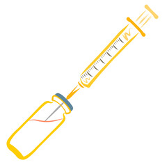 syringe draws liquid from a small jar