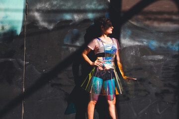 Young woman wearing extreme clothes