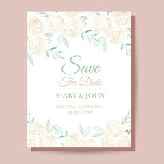 Watercolor roses wedding card. Wedding invitation cards with watercolor blooming rose, save the date card.