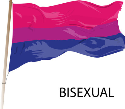 Bisexual Pride Flag on the mast. Simple LGBT symbol flies in the wind.